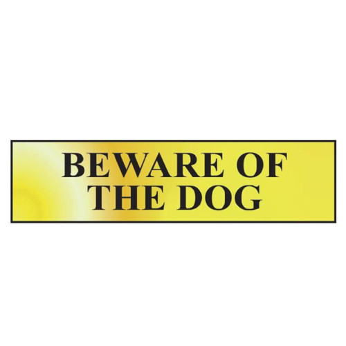 Scan Beware Of The Dog - Polished Brass Effect 200 x 50mm
