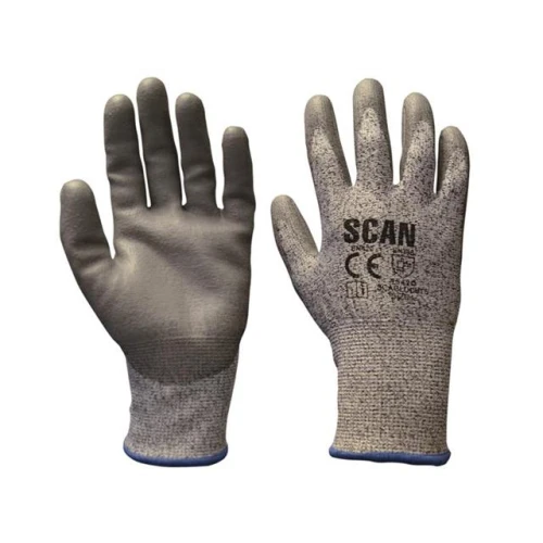 Scan Grey PU Coated Cut 5 Gloves - Medium (Size 8)