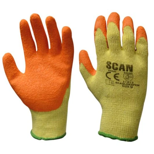 Knit Shell Latex Palm Gloves Orange Pack Of 12