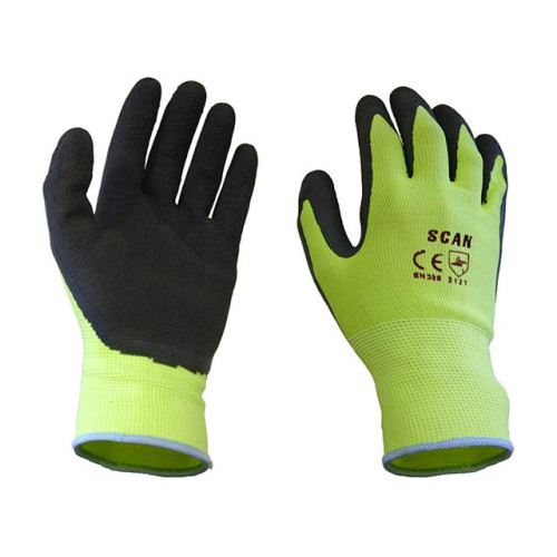 Scan Hi-Vis Yellow Foam Latex Coated Gloves - Extra Extra Large (Size 11)