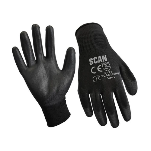 Scan Black PU Coated Gloves - Medium (Size 8) (Pack 240)