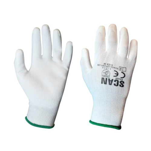 Scan White PU Coated Gloves - Medium (Size 8) (Pack 12)