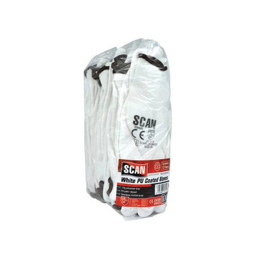 Scan White PU Coated Gloves - Extra Large (Size 10) (Pack 12)