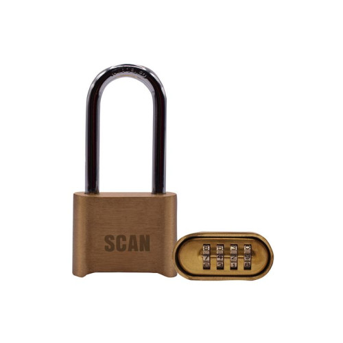 Scan Brass Combination Padlock 50mm Long Shackle