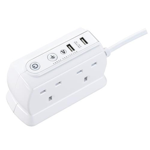 Masterplug 1M 4 Gang Compact Surge Extension Lead With 2 X Usb (2.1A) Gloss White