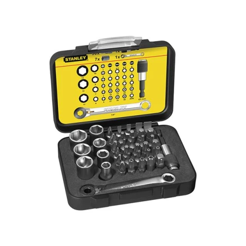 Stanley Bit & Socket Set of 39 + Ratchet End Metric 1/4 Drive