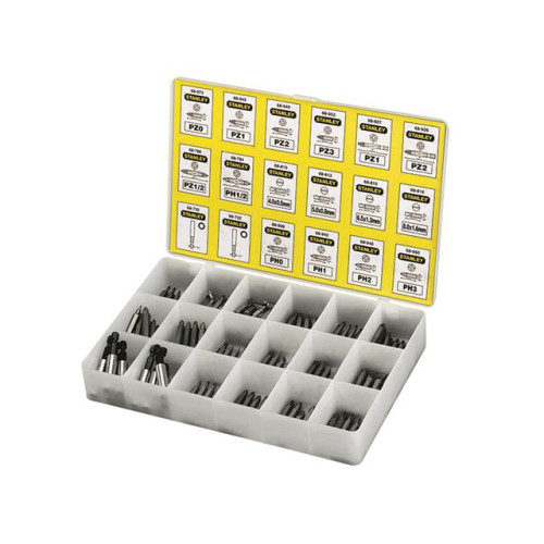 Stanley Insert Bits Assorted Tray 200 Pozi / Phillips/ Slotted