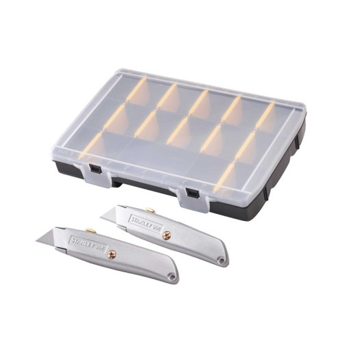Stanley 99E Trimming Knife Twin Pack with 50 Spare Blades in Organiser