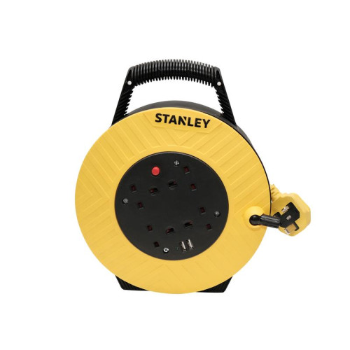 Stanley Semi-Enclosed Cable Reel 240V 13A 4-Socket + 2 USB 15m