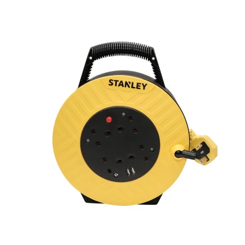 Stanley Semi-Enclosed Cable Reel 240V 13A 4-Socket + 2 USB 15m
