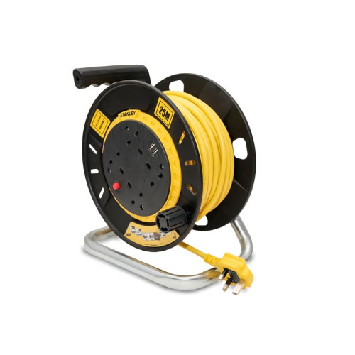 Stanley Open Drum Cable Reel 240V 13A 4-Socket + 2 USB 25m