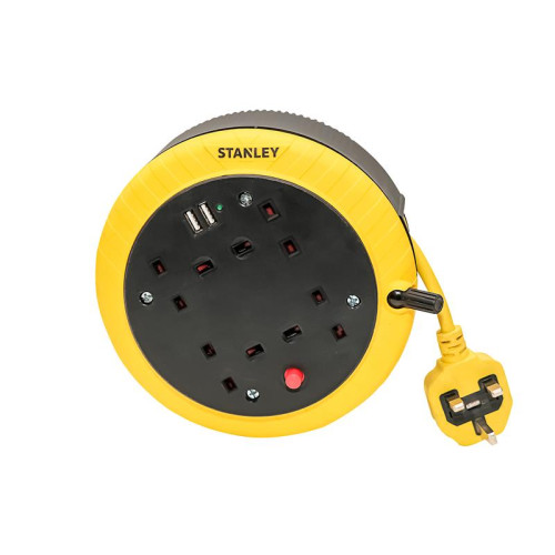 Stanley Cable Reel 240V 13A 4-Socket + 2 USB 5m