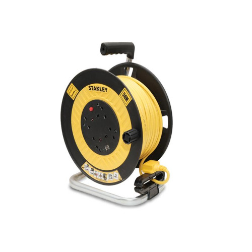 Stanley Open Drum Cable Reel 240V 13A 4-Socket + 2 USB 50m