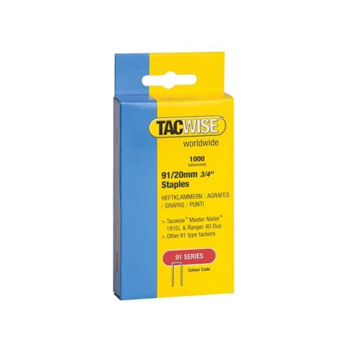Tacwise 91 Narrow Crown Divergent Point Staples 20mm - Electric Tackers Pack 1000