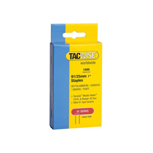 Tacwise 91 Narrow Crown Divergent Point Staples 25mm - Electric Tackers Pack 1000
