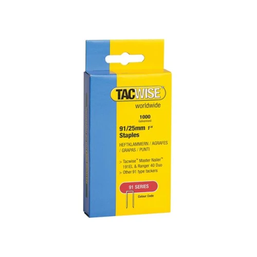Tacwise 91 Narrow Crown Divergent Point Staples 25mm - Electric Tackers Pack 1000