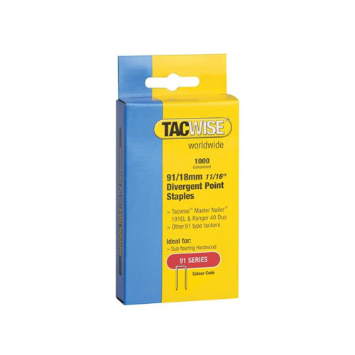 Tacwise 91 Narrow Crown Divergent Point Staples 18mm - Electric Tackers Pack 1000