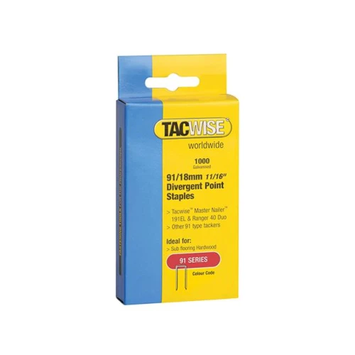 Tacwise 91 Narrow Crown Divergent Point Staples 18mm - Electric Tackers Pack 1000