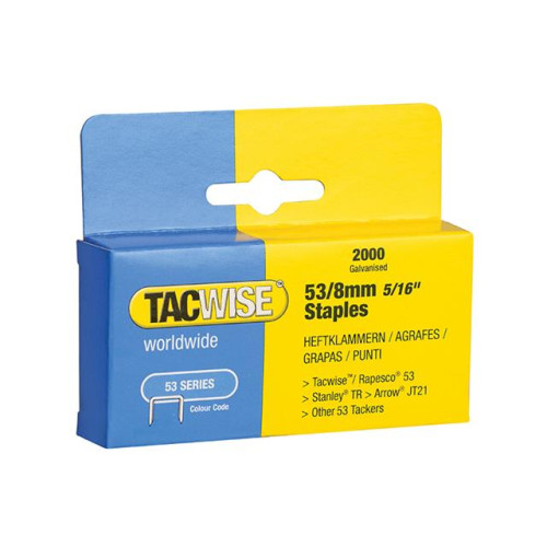 Tacwise 53 Light Duty Staples 8mm (Type JT21, A) Pack 2000