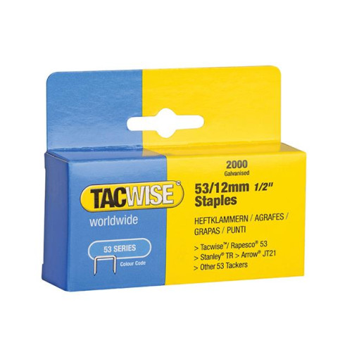 Tacwise 53 Light Duty Staples 12mm (Type JT21, A) Pack 2000