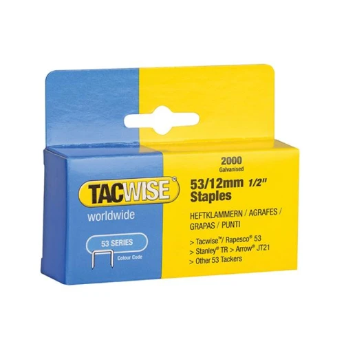 Tacwise 53 Light Duty Staples 12mm (Type JT21, A) Pack 2000