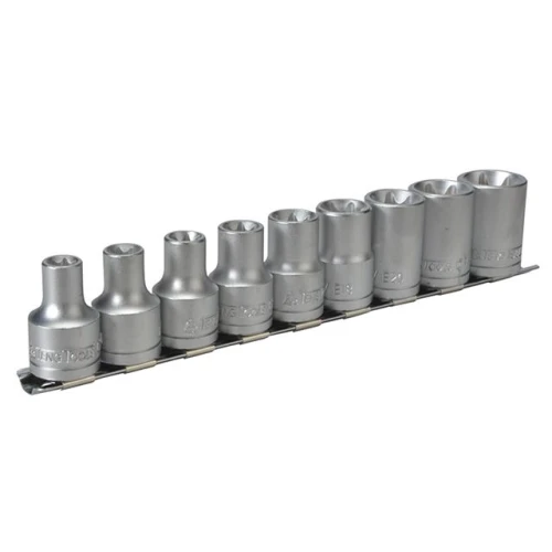 Teng Tools M1210 Socket Clip Rail Set of 9 External Torx 1/2in Drive