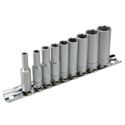 Teng Tools M1407 Deep Socket Clip Rail Set of 10 Metric 1/4in Drive