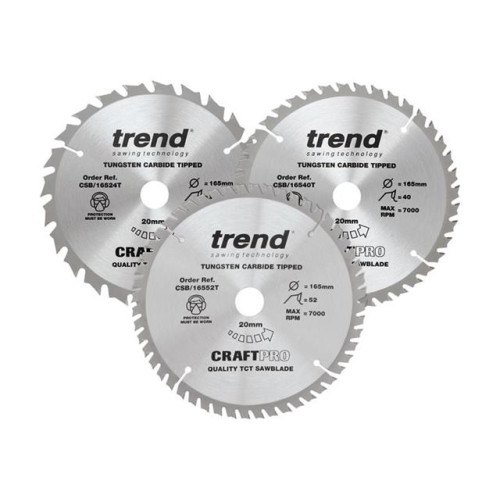 Trend CraftPro Cordless Saw Blade 165 x 20mm x 24T/40T/52T (Pack 3)