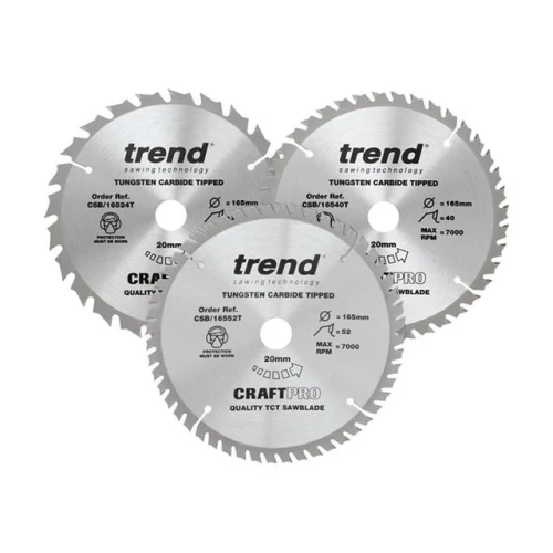 Trend CraftPro Cordless Saw Blade 165 x 20mm x 24T/40T/52T (Pack 3)