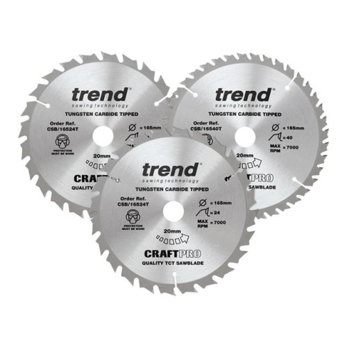 Trend CraftPro Cordless Saw Blade 165 x 20mm x 24T/40T (Pack 3)