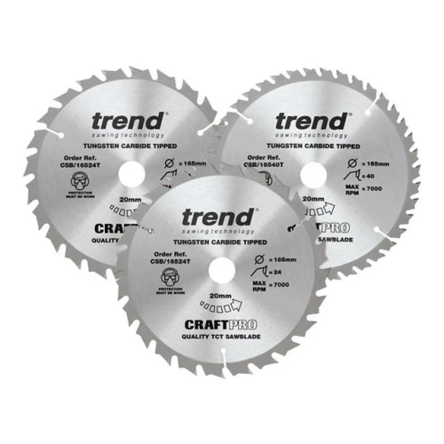 Trend CraftPro Cordless Saw Blade 165 x 20mm x 24T/40T (Pack 3)