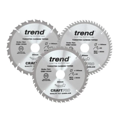 Trend CraftPro Saw Blade 190 x 30mm x 24T/40T/60T (Pack 3)