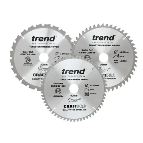 Trend CraftPro Mitre Saw Blade 216 x 30mm x 24T/48T/60T (Pack 3)