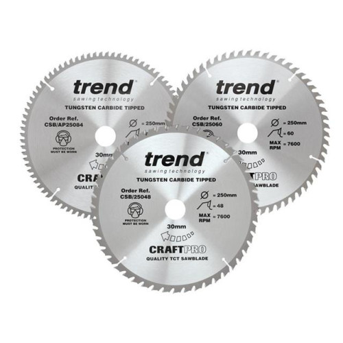 Trend CraftPro Table Saw Blade 250 x 30mm x 48T/60T/84T (Pack 3)