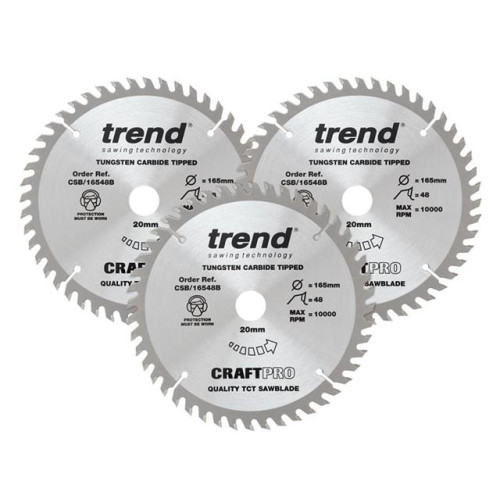 Trend CraftPro Plunge Saw Blade 165 x 20mm x 48T (Pack 3)