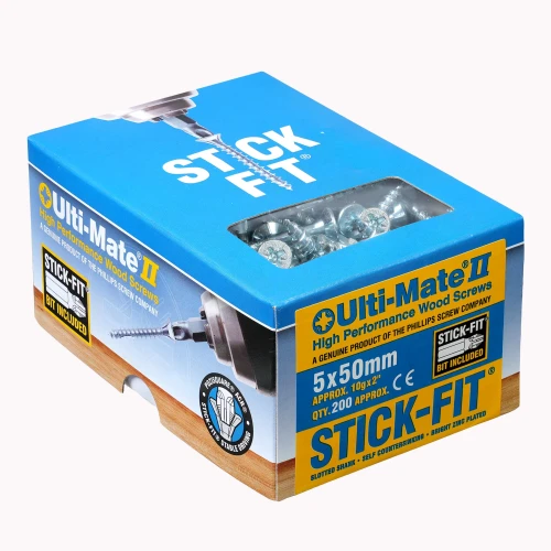 Ultimate Stick Fit Woodscrews Bright Zinc Plate 5 x 50mm Box of 200