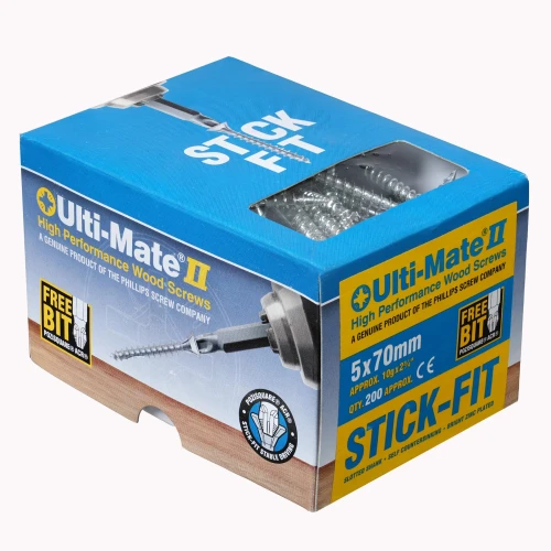 Ultimate Stick Fit Woodscrews Bright Zinc Plate 5 x 70mm Box of 200