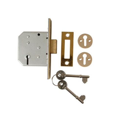 2177 3 Lever Mortice Deadlock Polished Brass 65mm 2.5in Visi