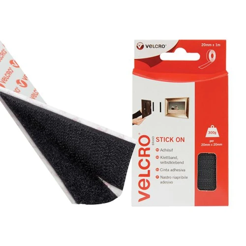 Velcro Stick On VELCRO&Acirc;&reg; Brand Tape 20mm x 1m Black