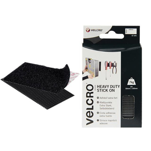 Velcro Heavy-Duty VELCROÂ® Brand Stick On Strips (2) 50 x100mm Black