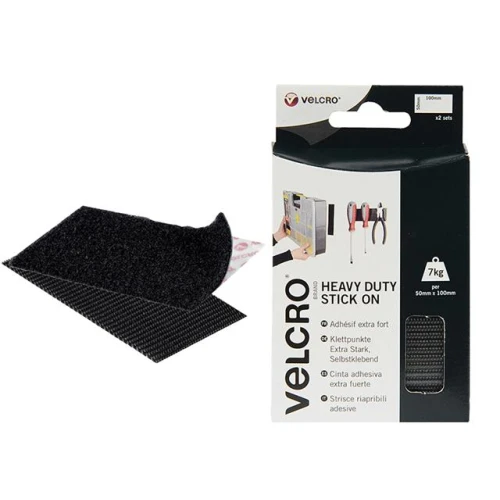 Velcro Heavy-Duty VELCRO&Acirc;&reg; Brand Stick On Strips (2) 50 x100mm Black