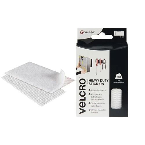 Velcro Heavy-Duty VELCRO&Acirc;&reg; Brand Stick On Strips (2) 50 x100mm White