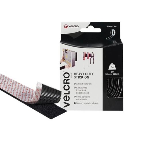 Velcro Heavy-Duty VELCRO&Acirc;&reg; Brand Stick On Tape 50mm x 1m Black