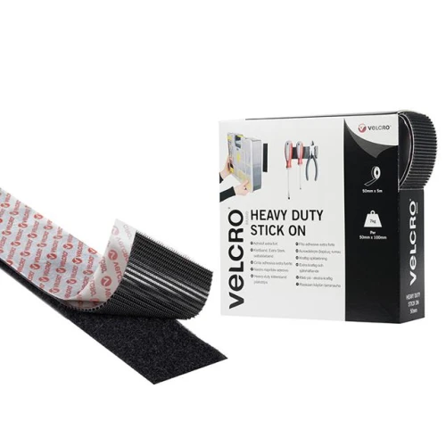 Velcro Heavy-Duty VELCRO&Acirc;&reg; Brand Stick On Tape 50mm x 5m Black