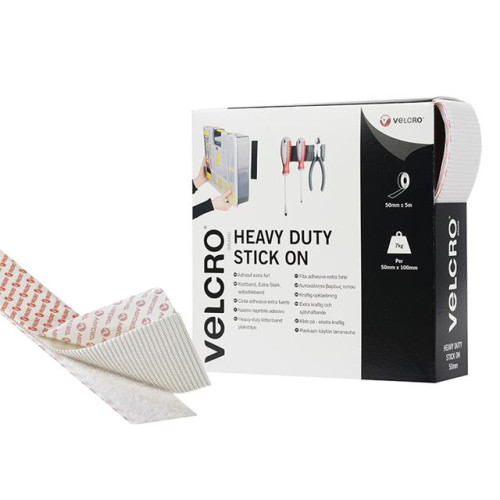 Velcro Heavy-Duty VELCRO® Brand Stick On Tape 50mm x 5m White