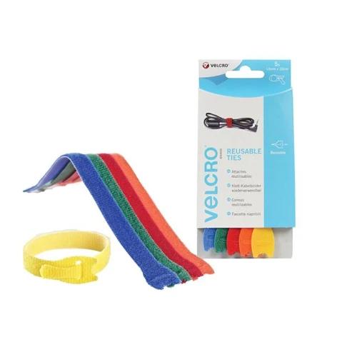 Velcro Adjustable VELCRO® Brand Ties (5) 12mm x 20cm Multi-Colour