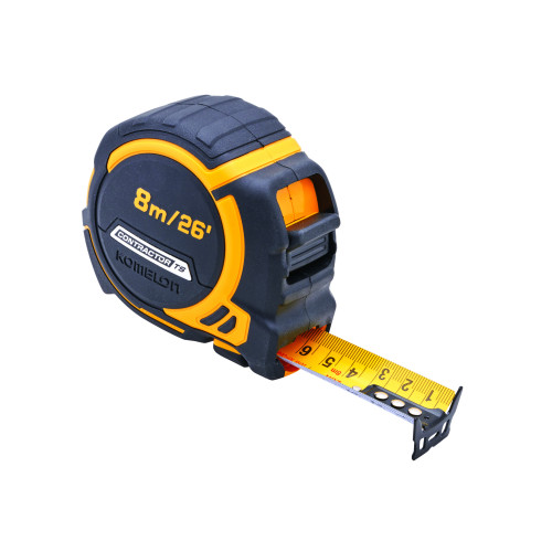 Komelon 8m (26ft) Contractors Tape with Free Belt Clip