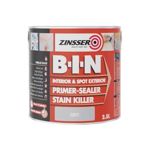 Zinsser B.I.NÂ® Primer, Sealer & Stain Killer Paint Grey 2.5 litre