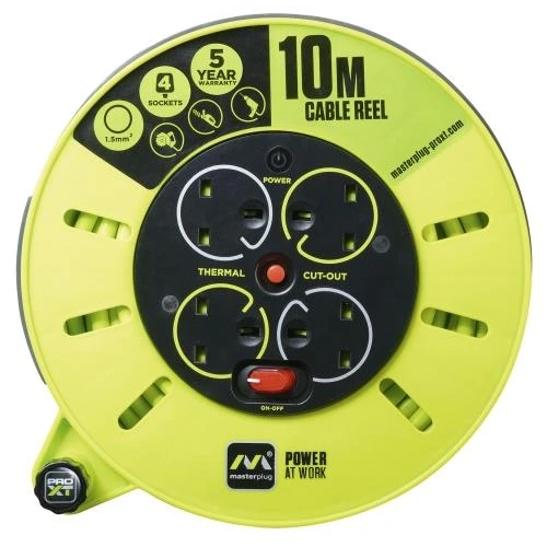 Masterplug 10m 4 Socket Medium Cassette Reel, Switch + LED