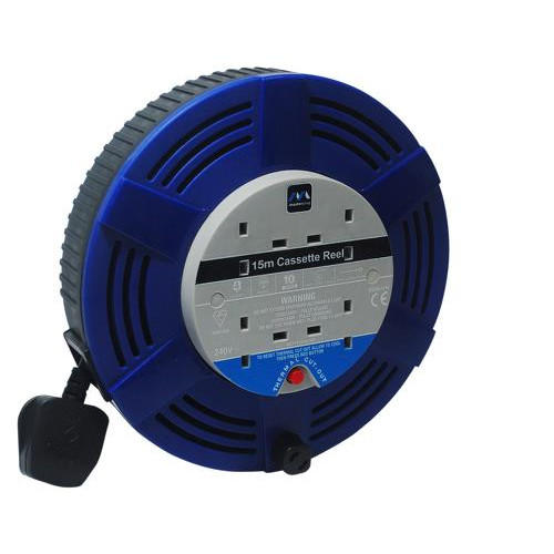 Masterplug 10A 15m 4 Gang Large Casette Reel Blue